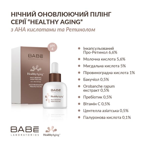 Нічний оновлюючий пілінг з AHA кислотами та Ретинолом HEALTHY AGING 30 мл 8436571631343_23 фото